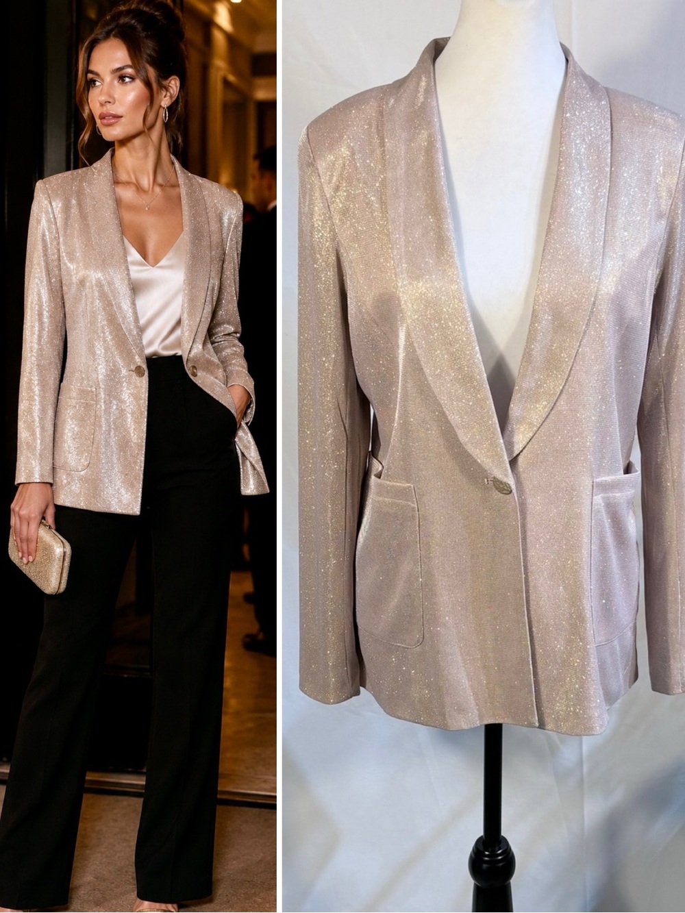 NWT Windsor Blazer Champagne Gold Shimmer Single Button Sz S💚